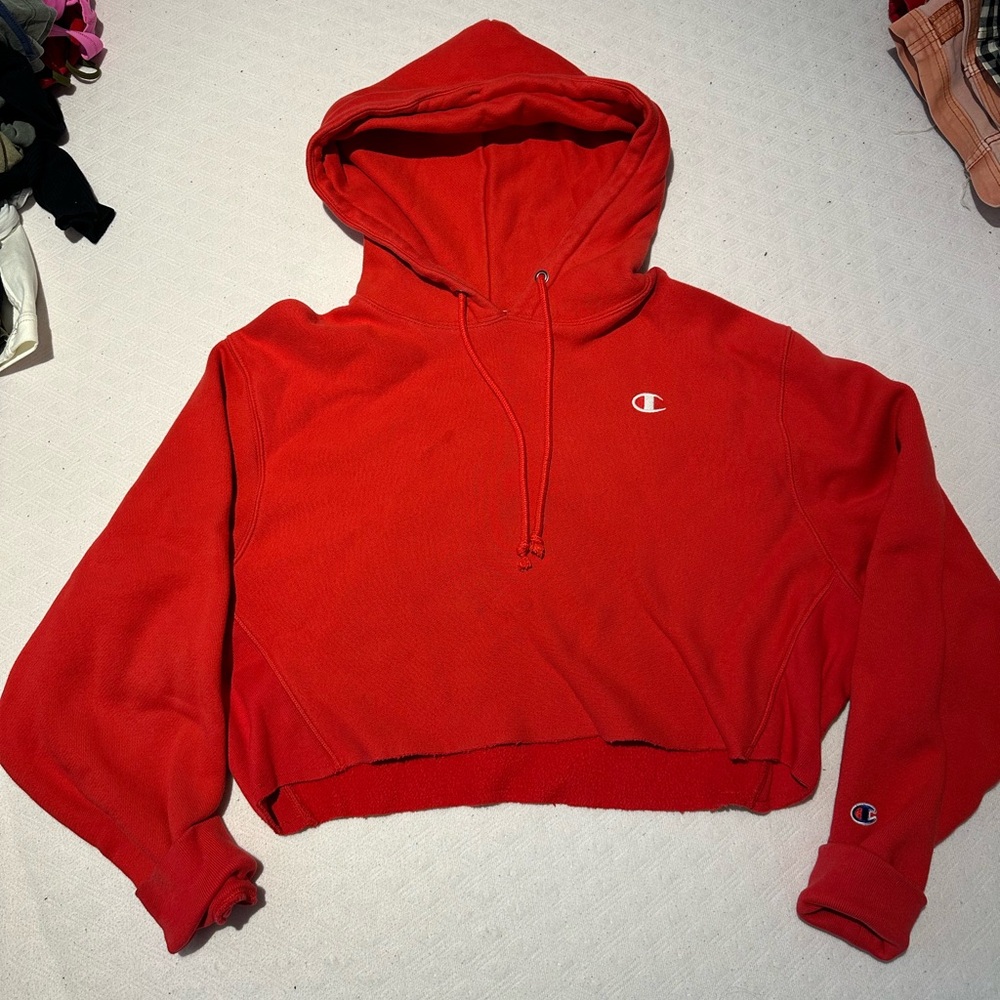 CHAMPION Reverse Weave Red Womens Crop Hoodie Size XL